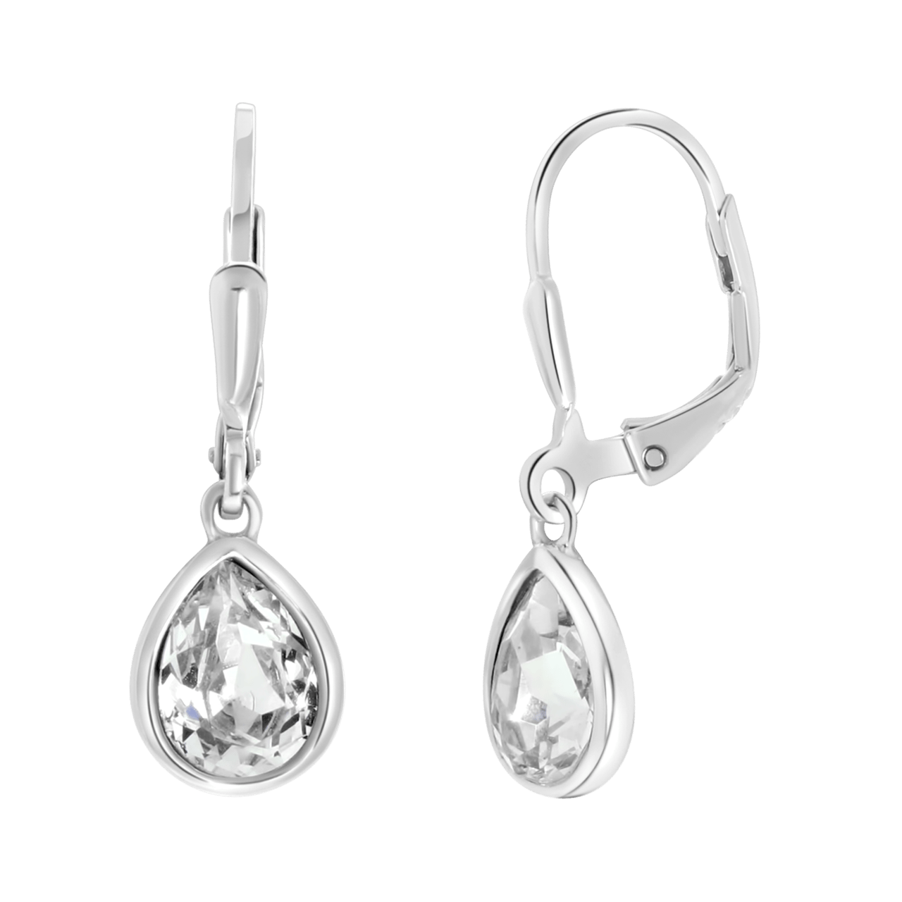 Zilveren oorhangers druppel met kristal voor dames