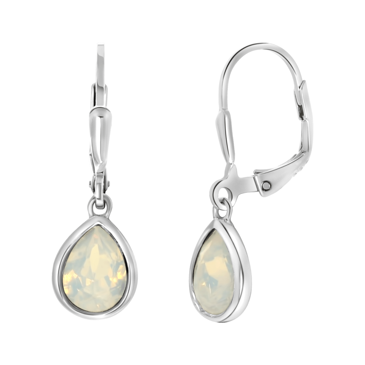 Zilveren oorhangers druppel met kristal opal