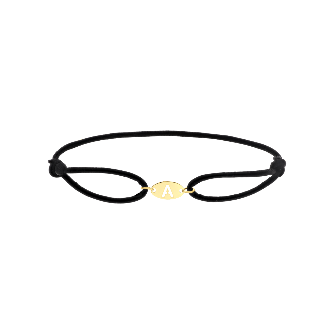 Stalen goldplated satijnen koordarmband initial