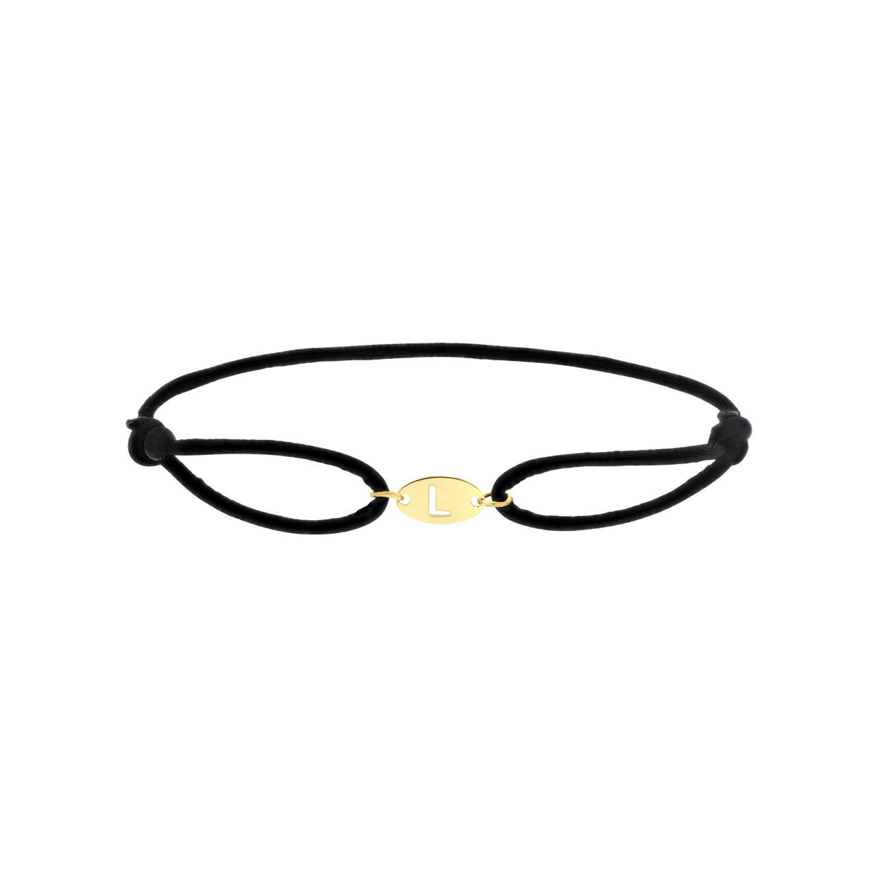 Stalen goldplated satijnen koordarmband initial