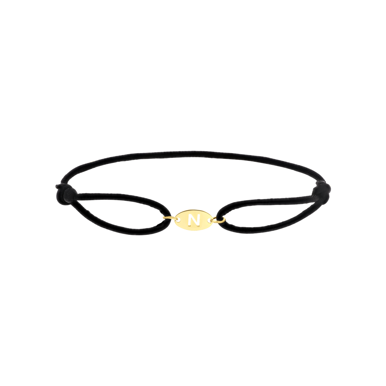 Stalen goldplated satijnen koordarmband initial