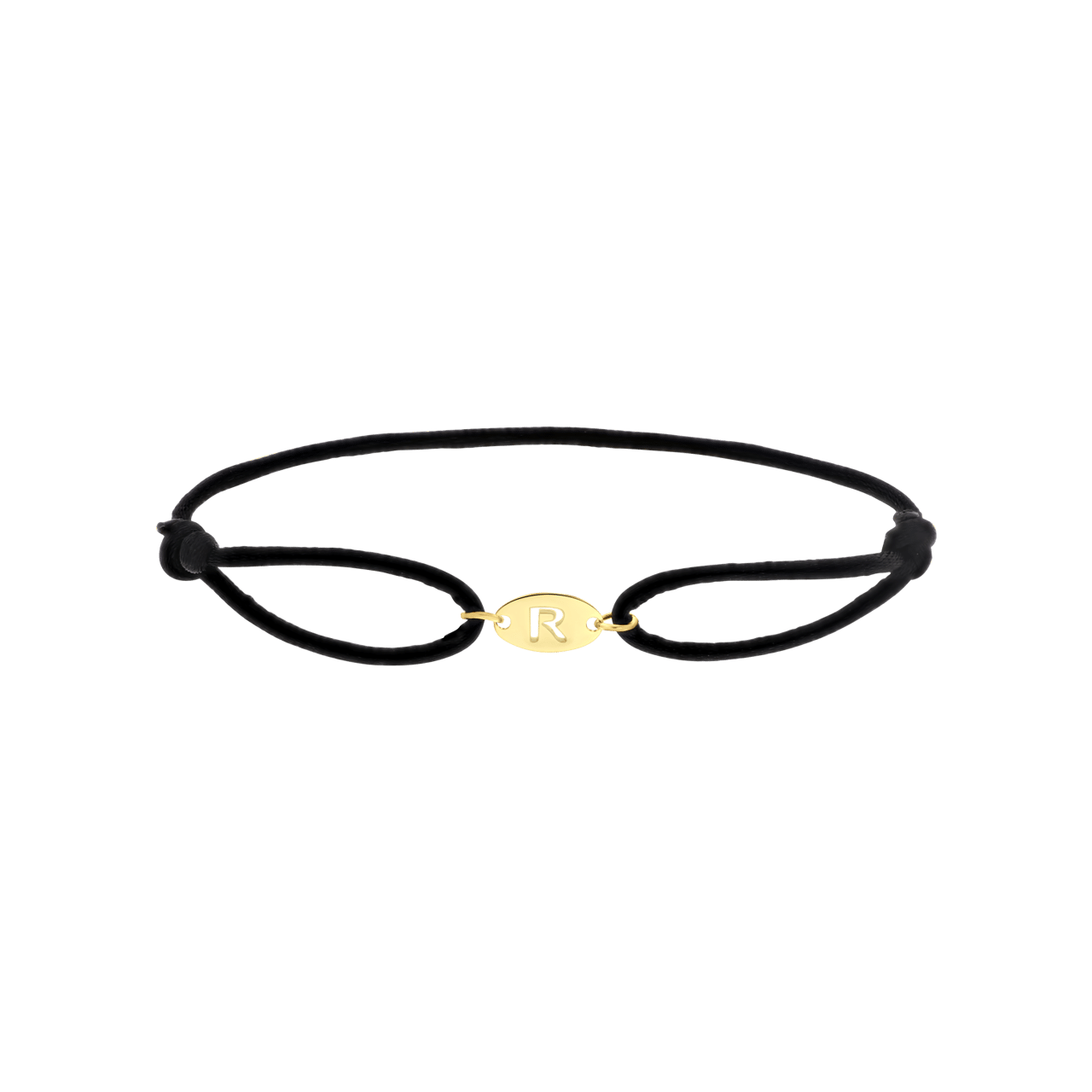 Stalen goldplated satijnen koordarmband initial
