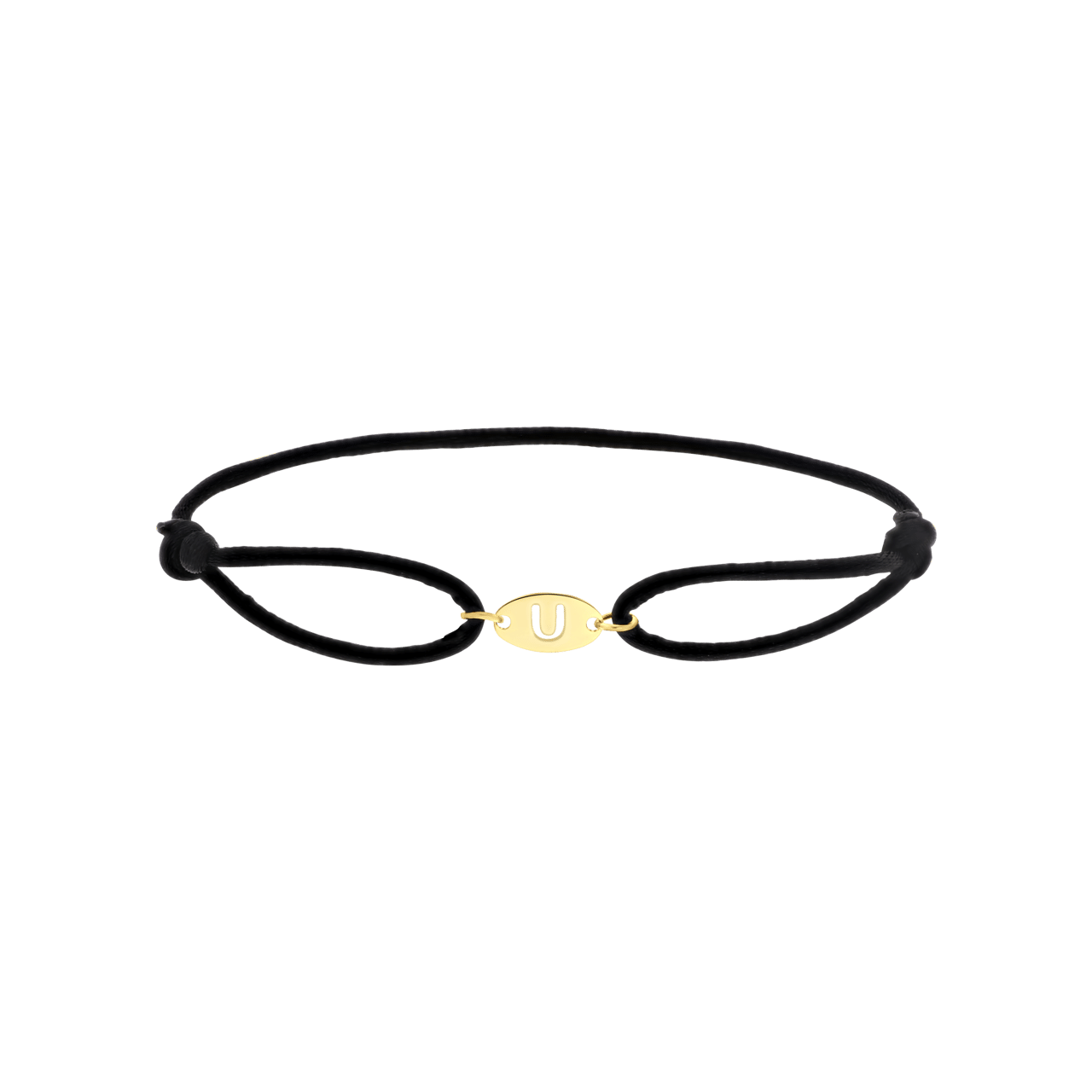 Stalen goldplated satijnen koordarmband initial