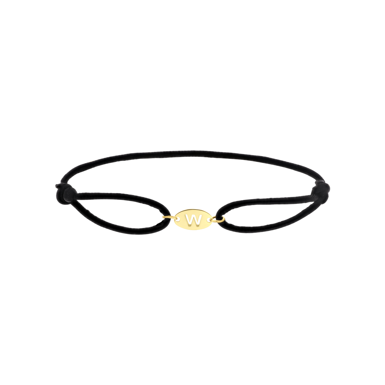 Stalen goldplated satijnen koordarmband initial