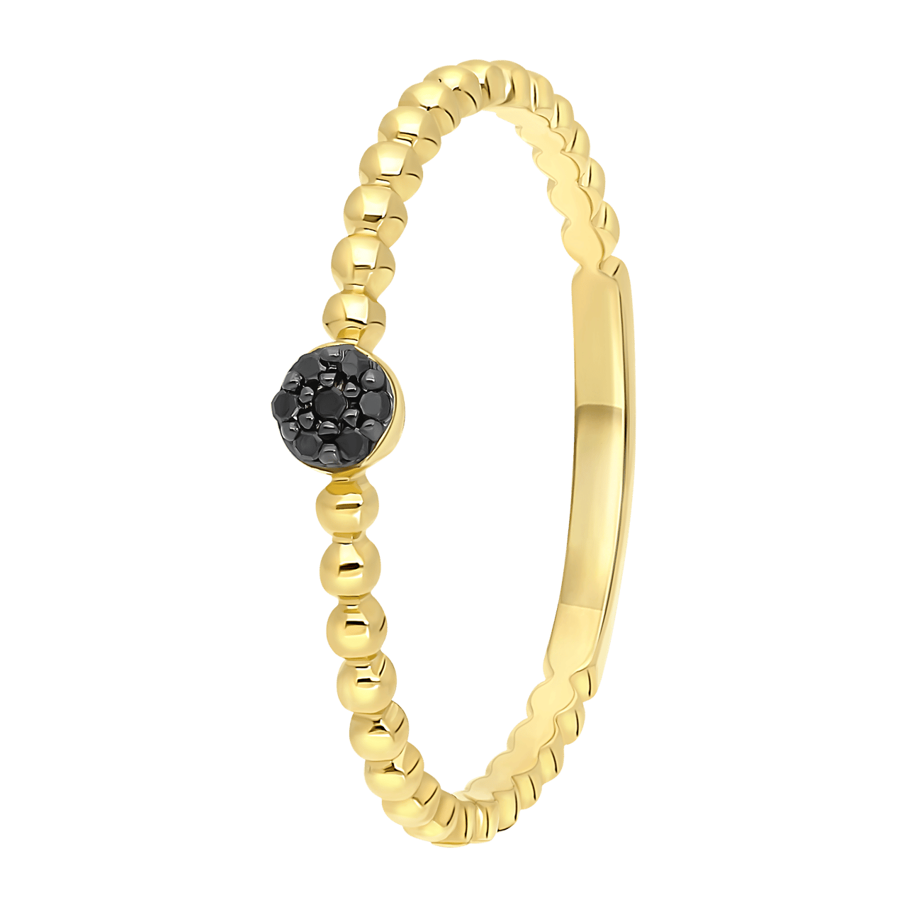 Ring, 585 Gelbgold, 7 schwarze Diamanten 0,025 ct, Kugel