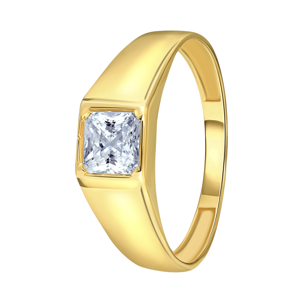 14K geelgouden zegelring vierkant met zirkonia