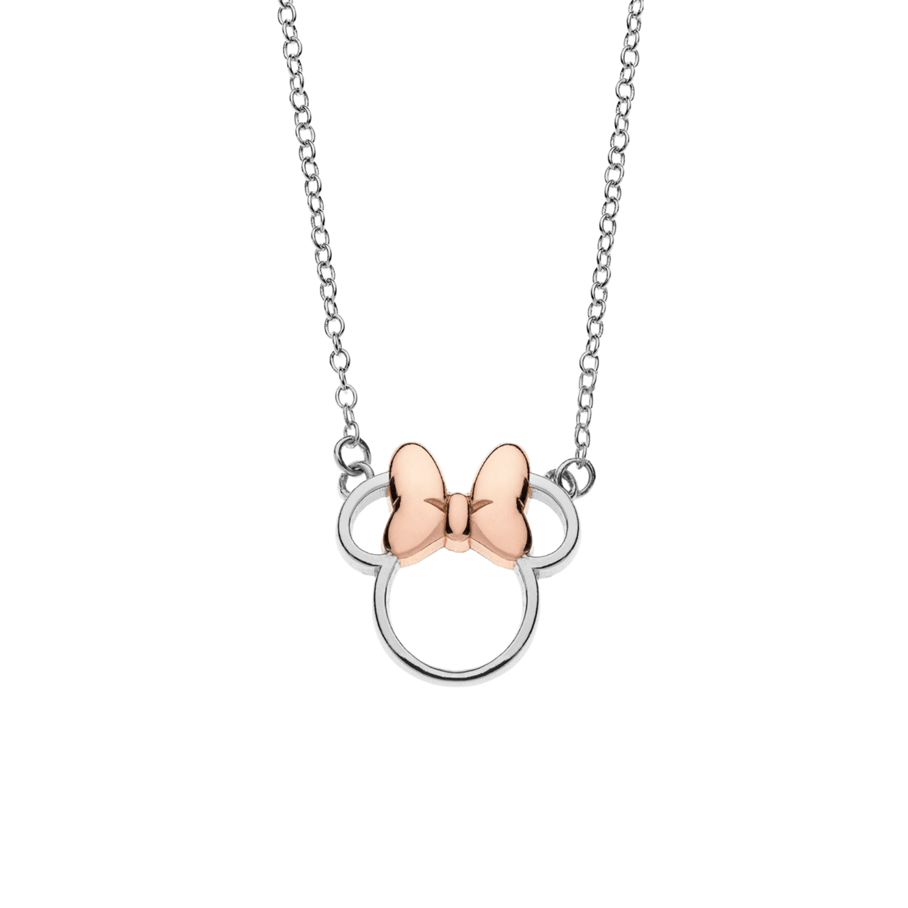 Zilveren Disney Minnie ketting roseplated strik