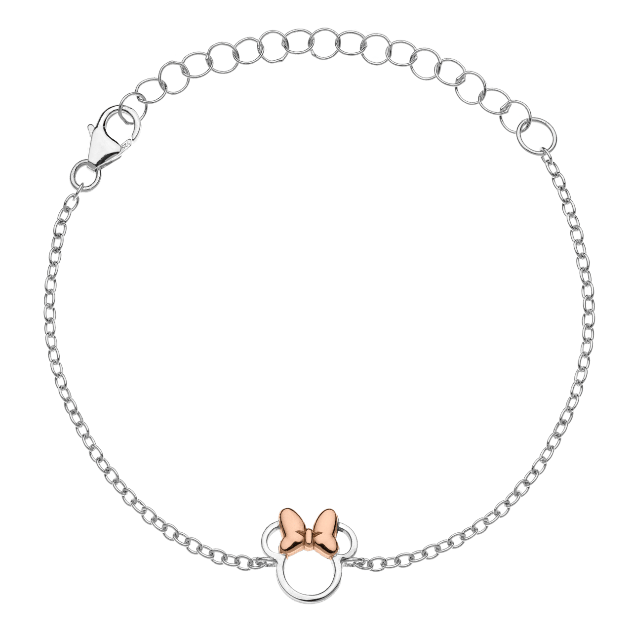 Zilveren Disney Minnie armband roseplated strik