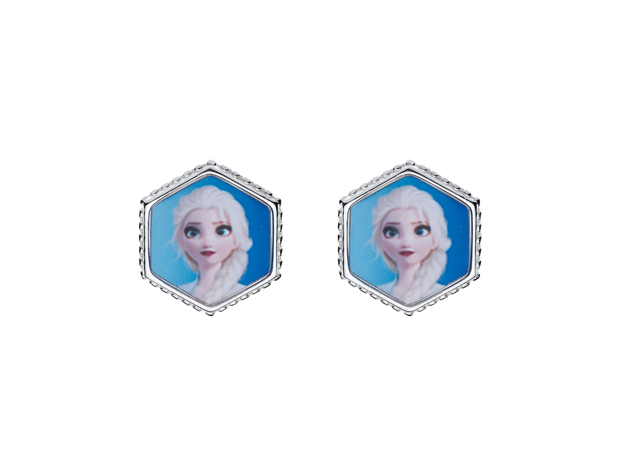 Zilveren Disney Frozen hexagon oorbellen