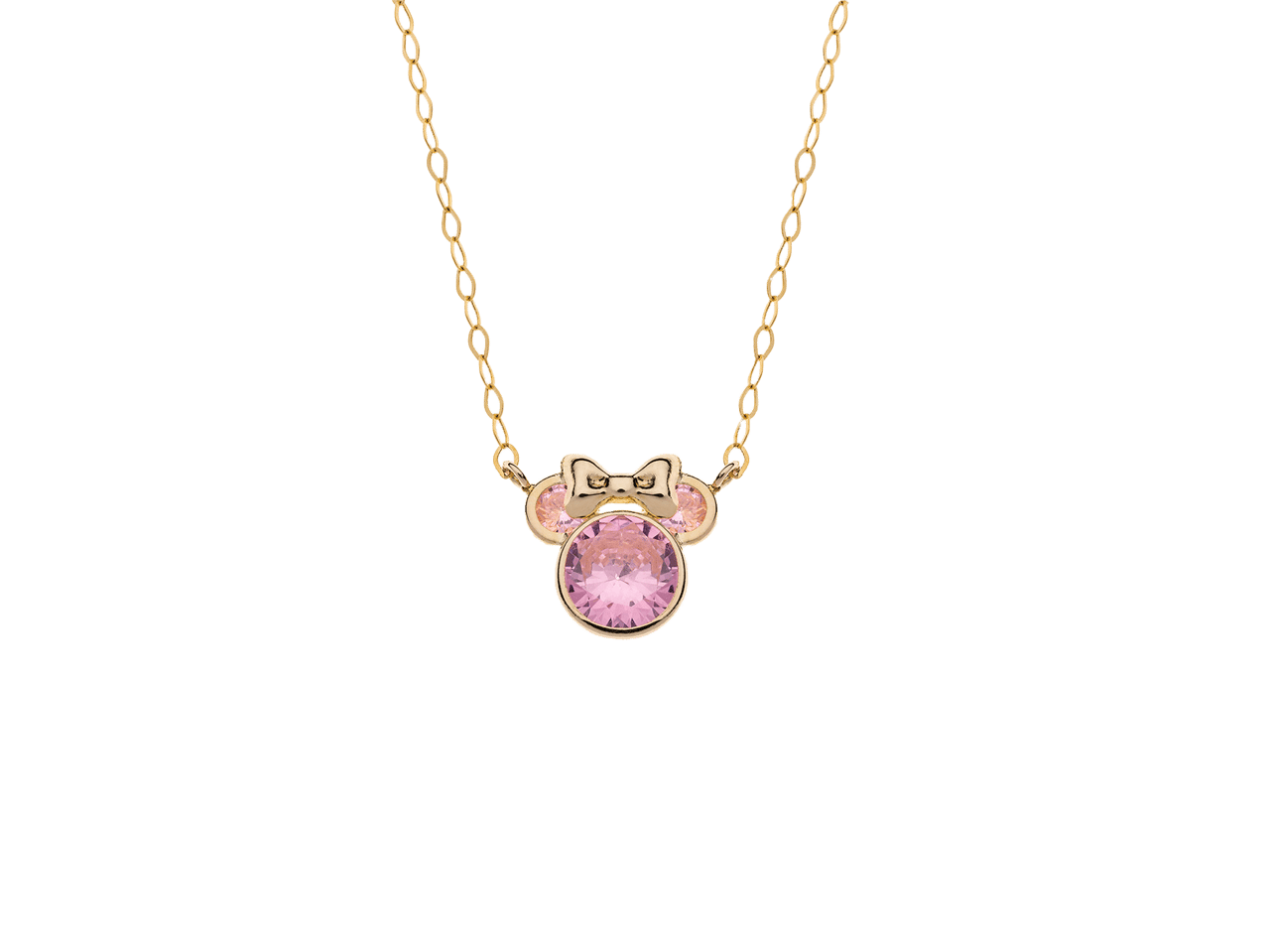 Disney Minnie Halskette, 375 Gold, Kristall in Rosa