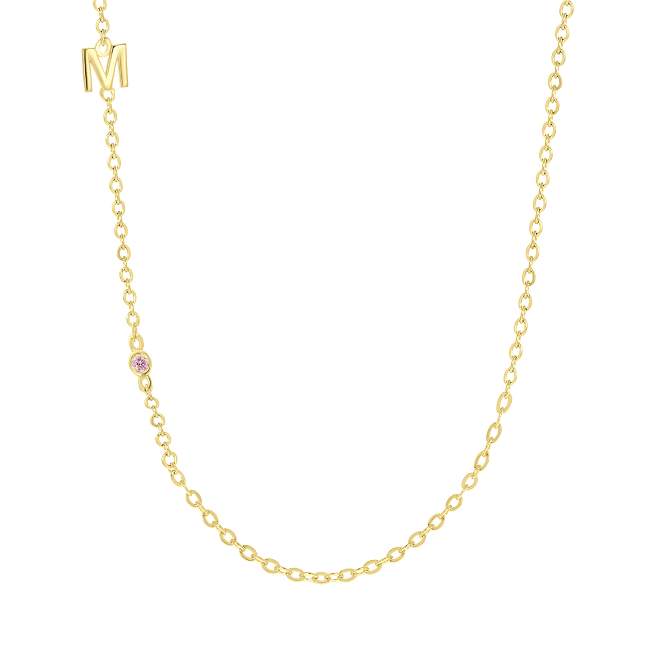 Zilveren goldplated ketting met letterhanger en geboortesteen voor dames