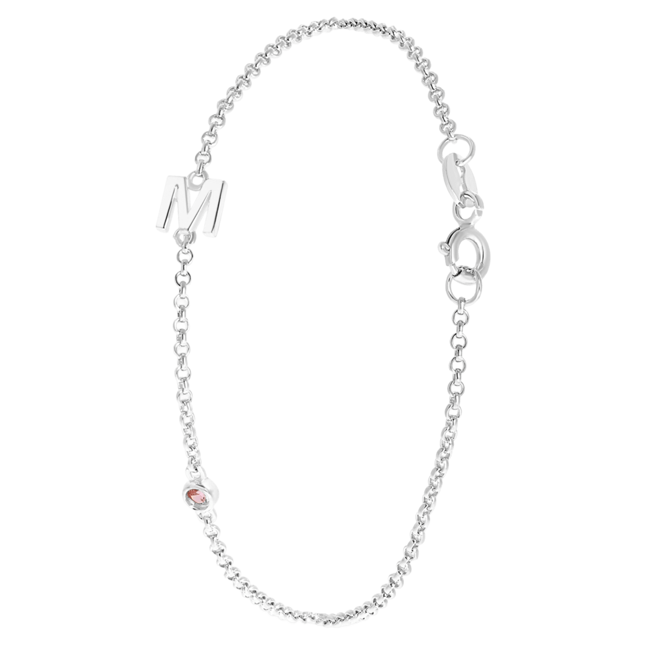 Armband, 925 Silber, Buchstabe+Geburtsstein