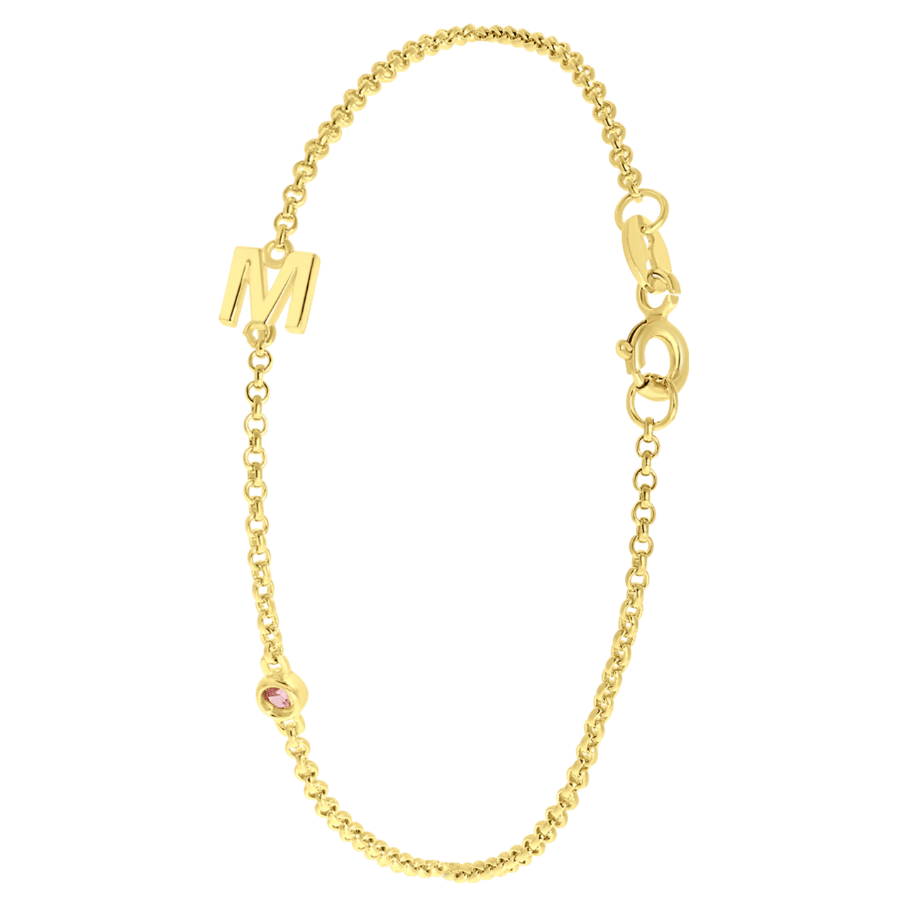 Zilveren goldplated fantasiearmband met geboortesteen en letter voor dames