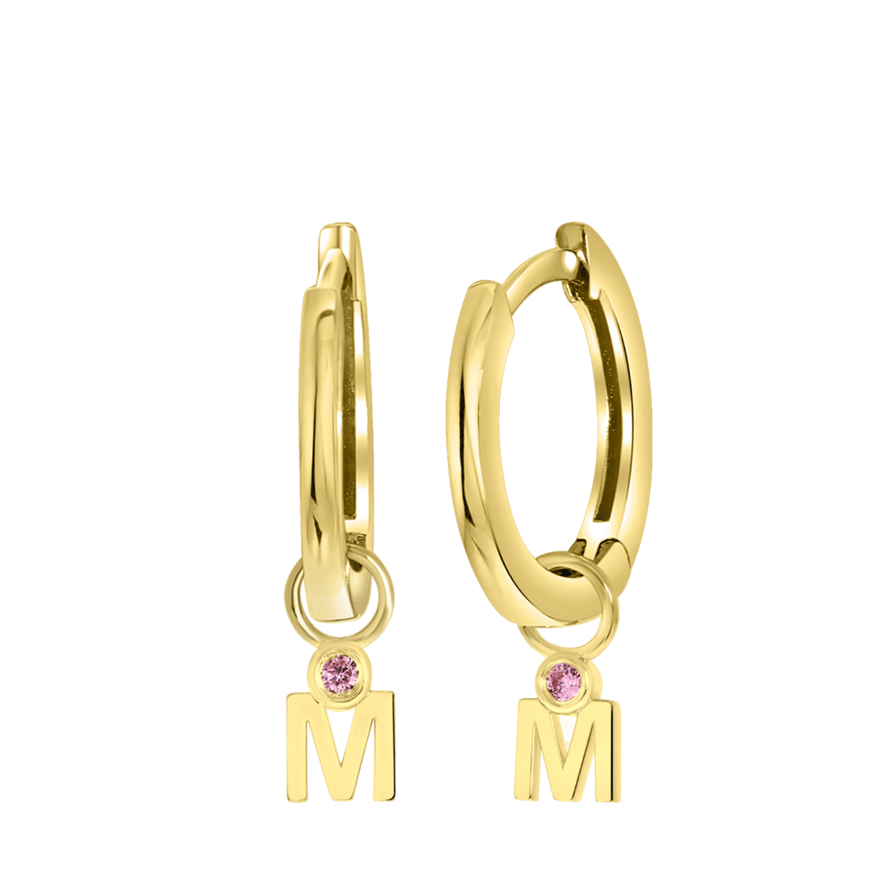 Zilveren goldplated oorringen met geboortesteen en letterhanger voor dames
