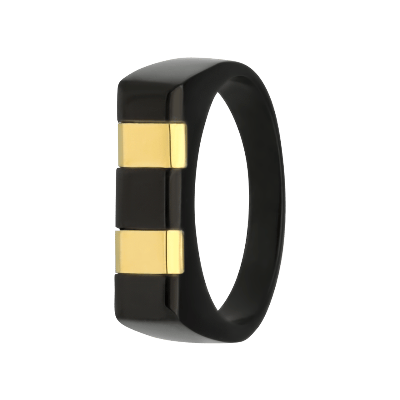 Gerecycleerd stalen blackplated heren ring streep goldplated