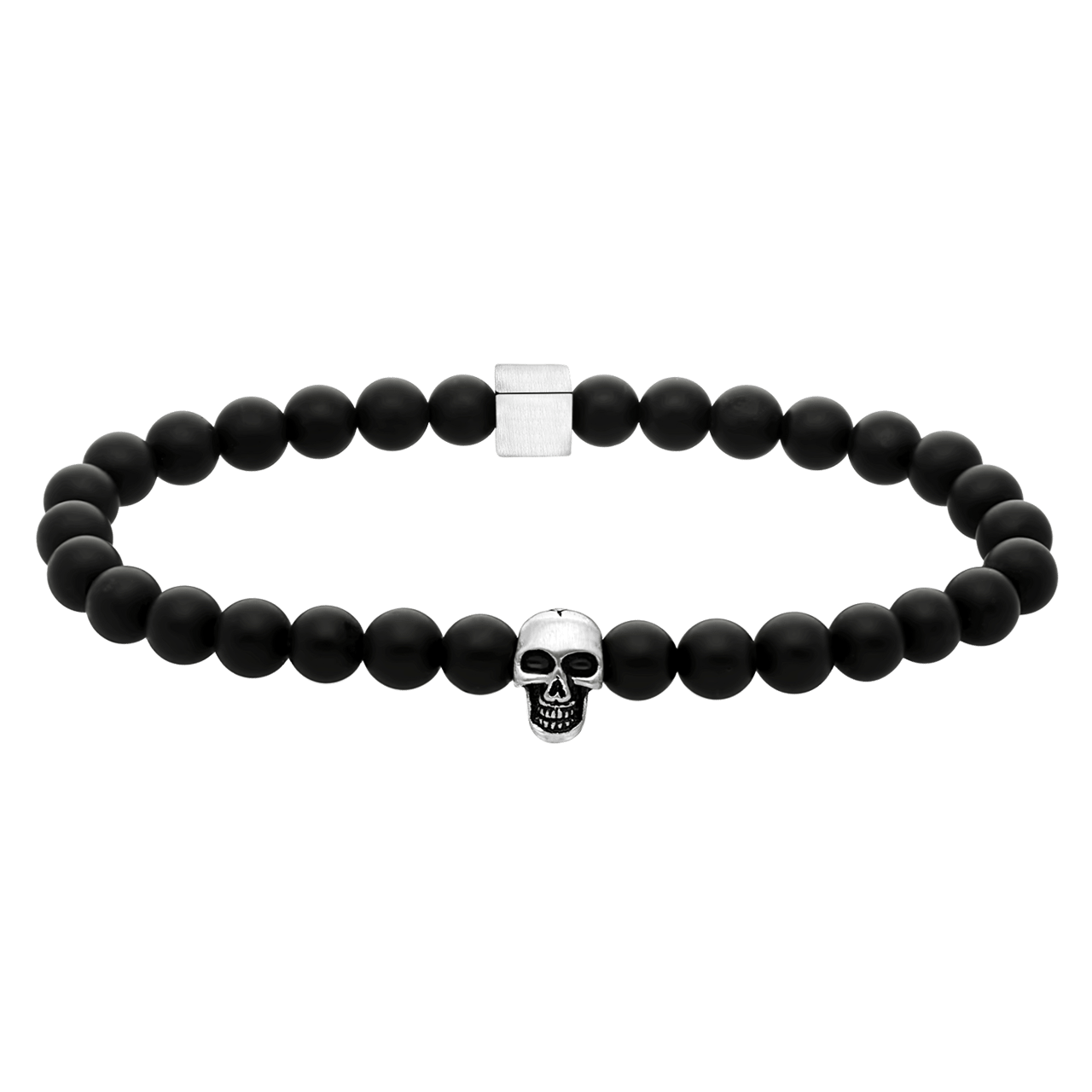 Gerecycleerd stainless steel herenarmband black agate doodshoofd