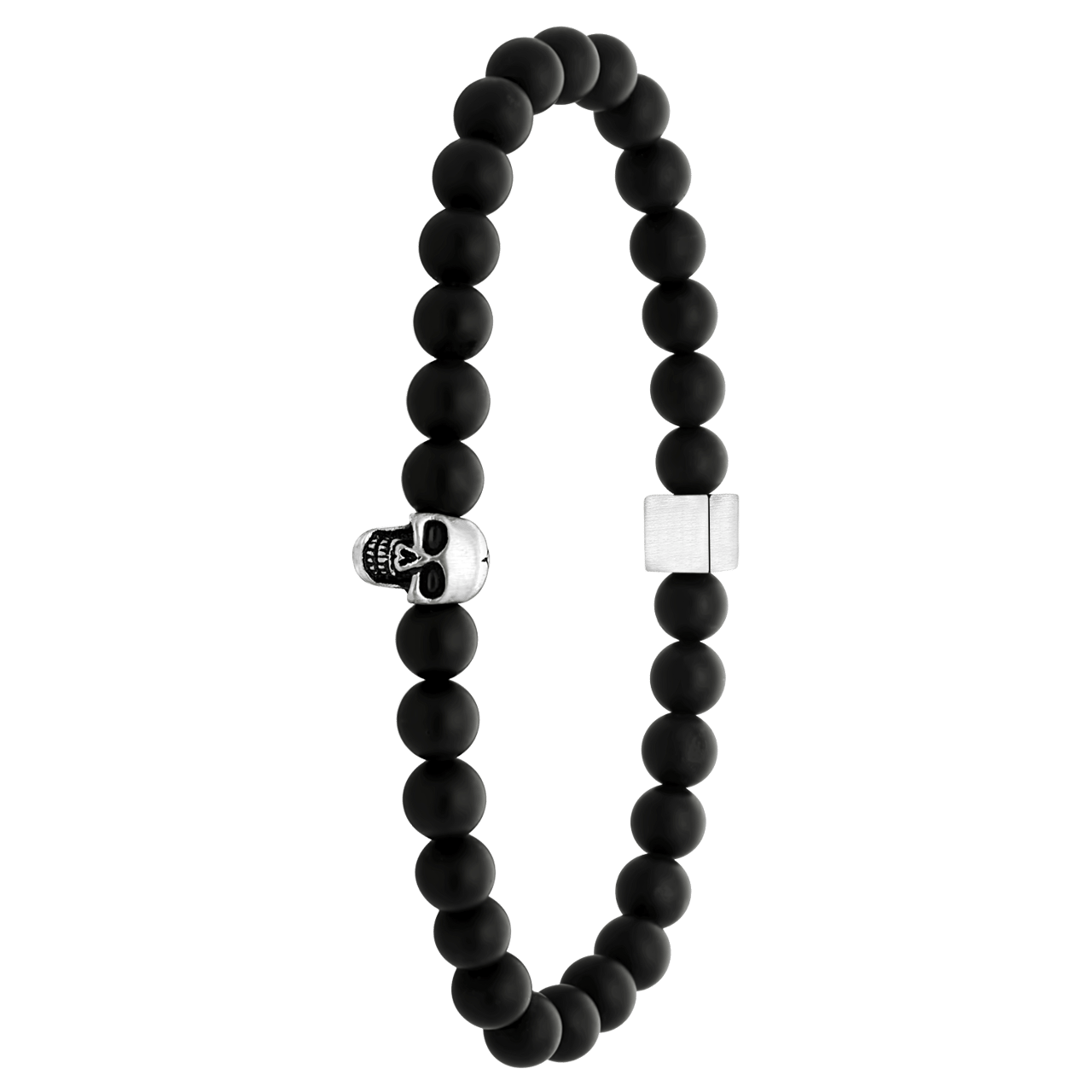 Herrenarmband, Edelstahl, schwarzer Achat, Totenkopf