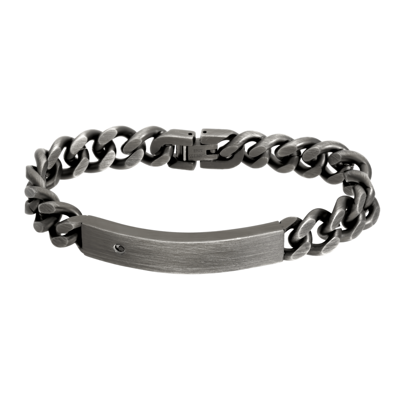 Gerecycleerd stainless steel herenarmband plaat zirkonia zwart antique