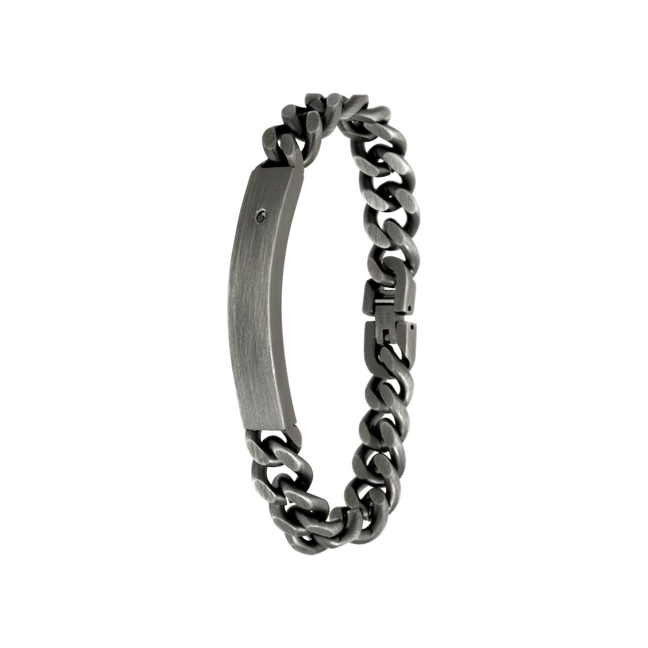 Herrenarmband, Edelstahl, Plättchen, Zirkonia, schwarz, Antik-Stil