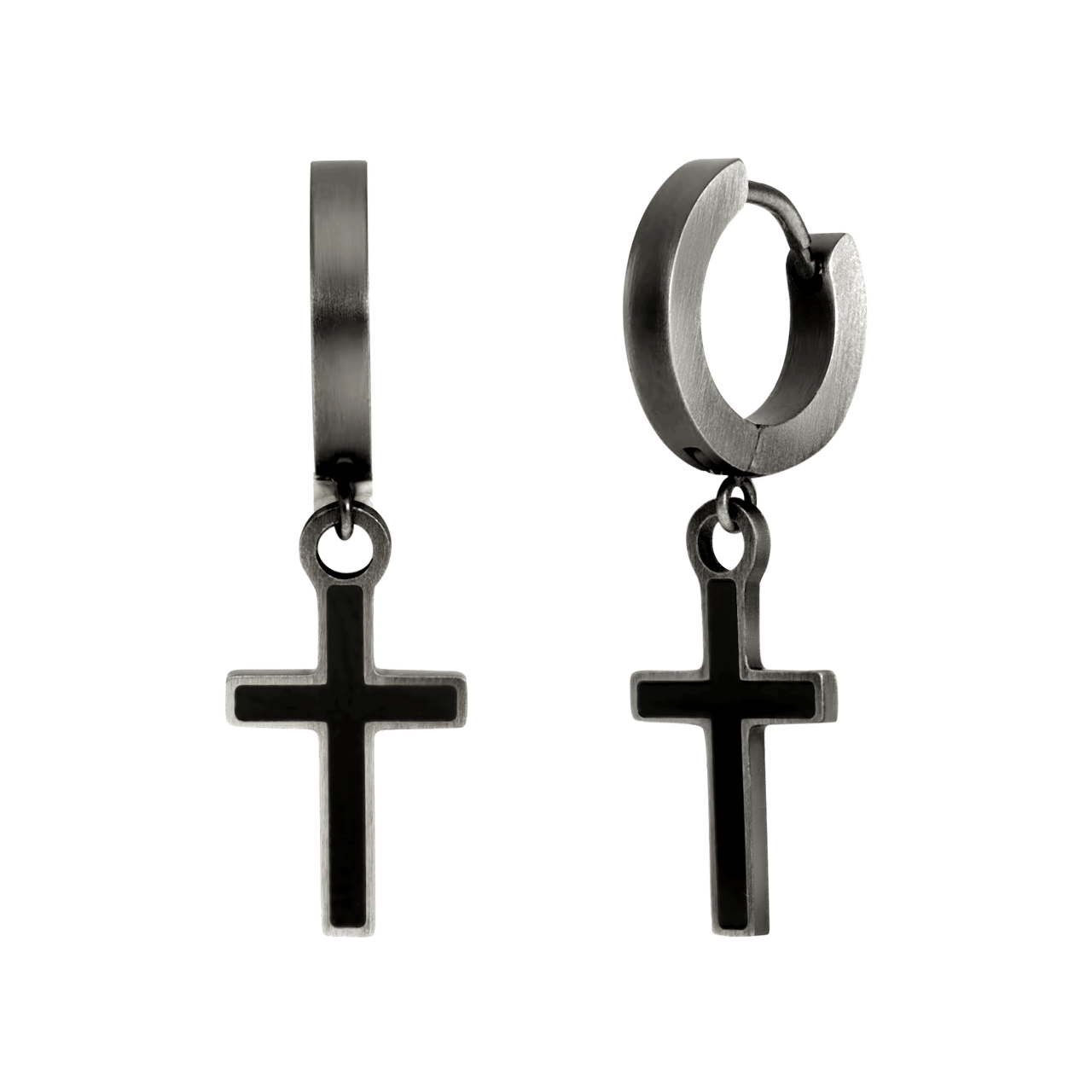 Gerecycled stalenoorringen hanger kruis anique finish voor heren