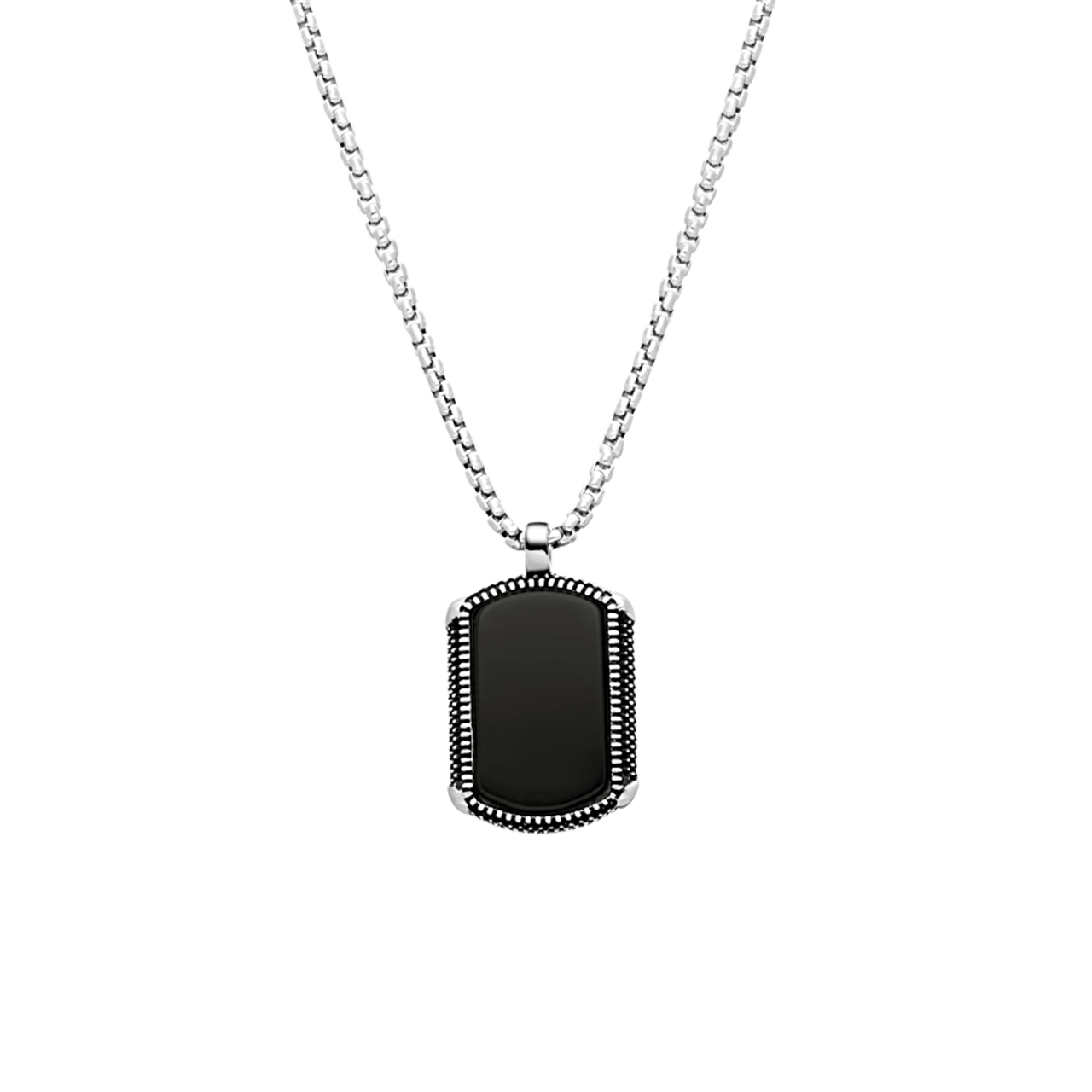 Gerecycled stainless steel herenketting met hanger plaat zwart agaat