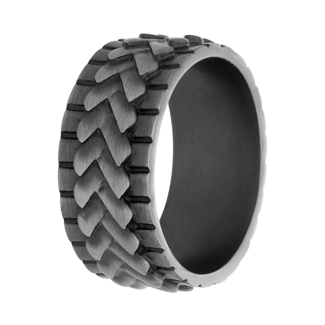 Gerecycleerd stalen herenring schakel anique finish