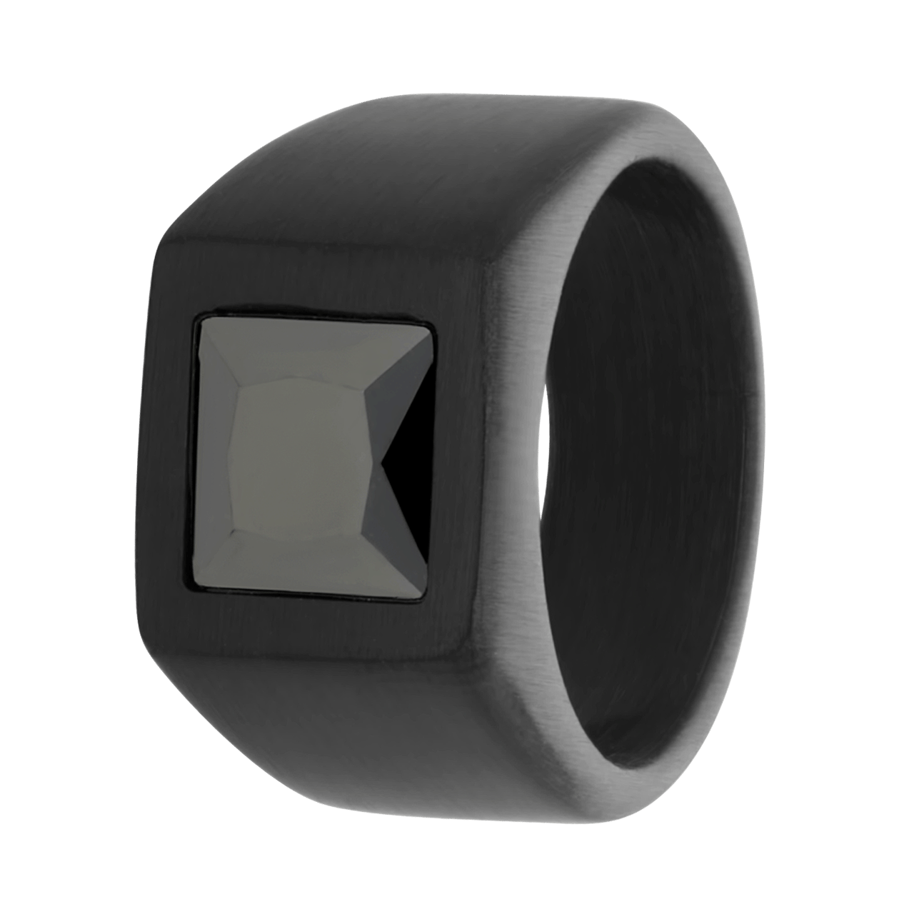 Gerecycleerd stainless steel heren zegelring met zirkonia zwart