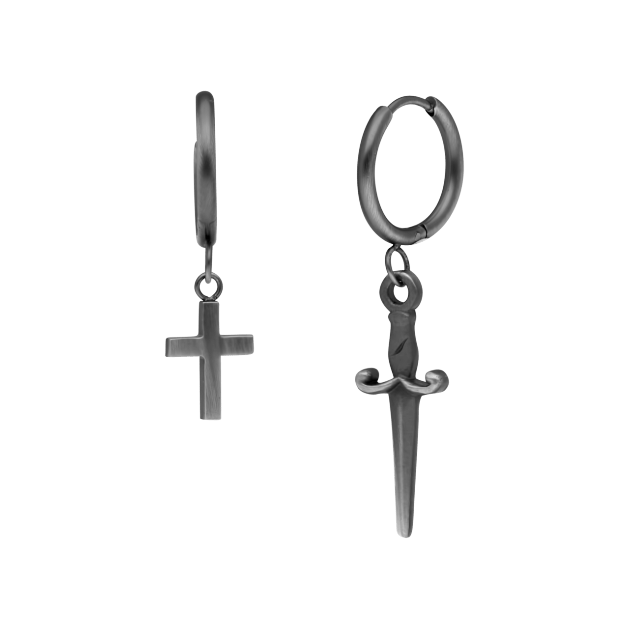 Ohrringe für Herren, Edelstahl, mit Anhänger, Schwert und Kreuz