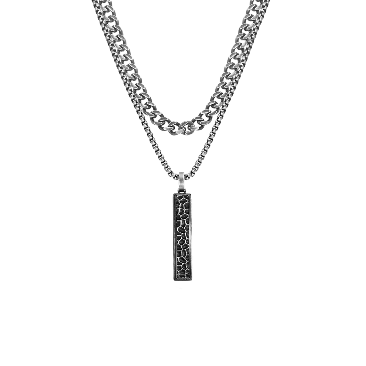 Stainless steel herenketting dubbel hanger antique finish