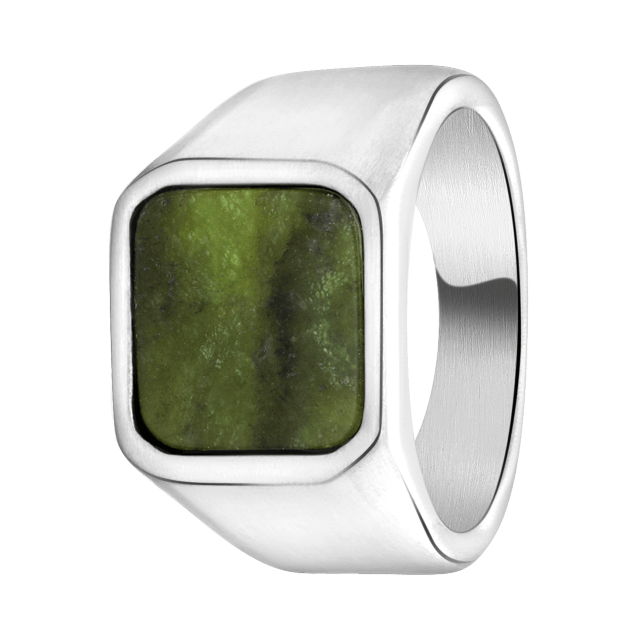 Gerecycled stainless steel heren zegelring green jasper
