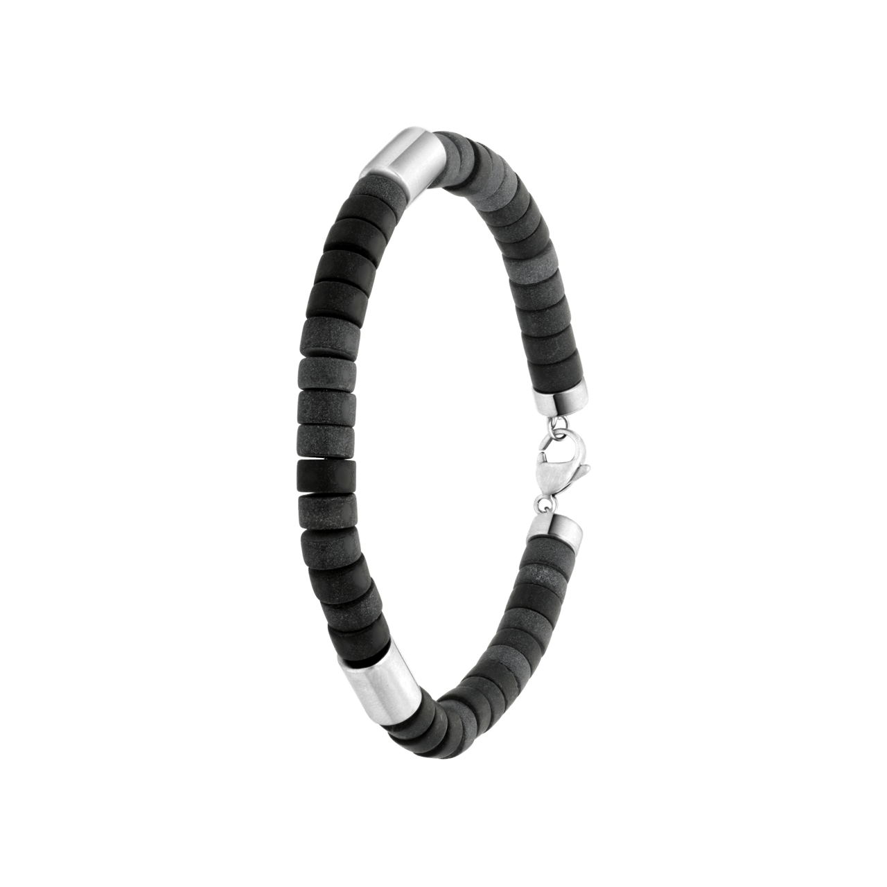 Gerecycleerd stainless steel herenarmband natuursteen black agate