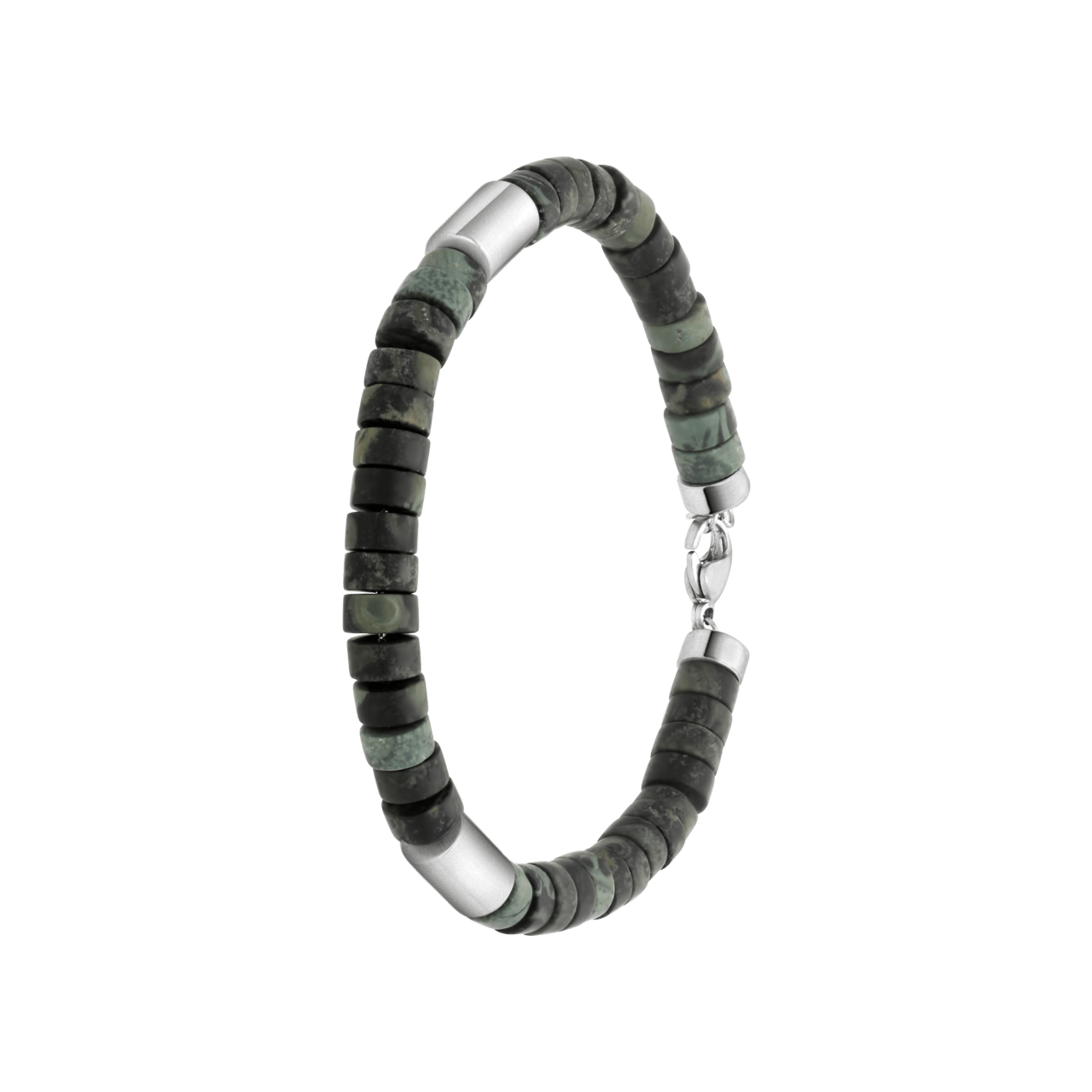 Gerecycleerd stainless steel herenarmband natuursteen green jasper