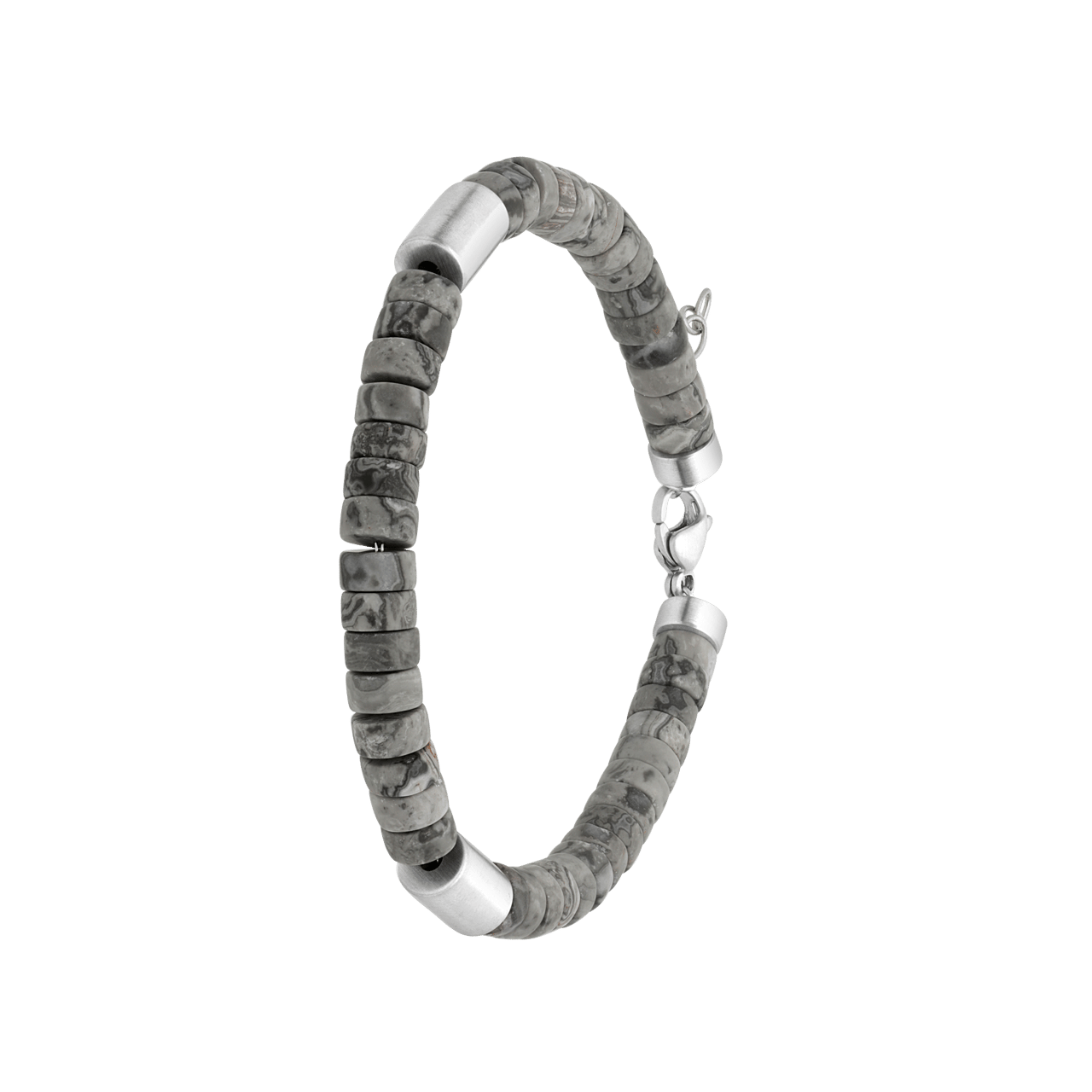 Gerecycled stainless steel herenarmband natuursteen picasso jasper