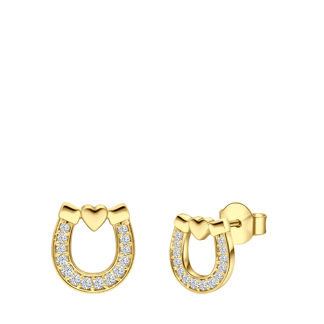 Zilveren goldplated oorknoppen hoefijzer zirkonia