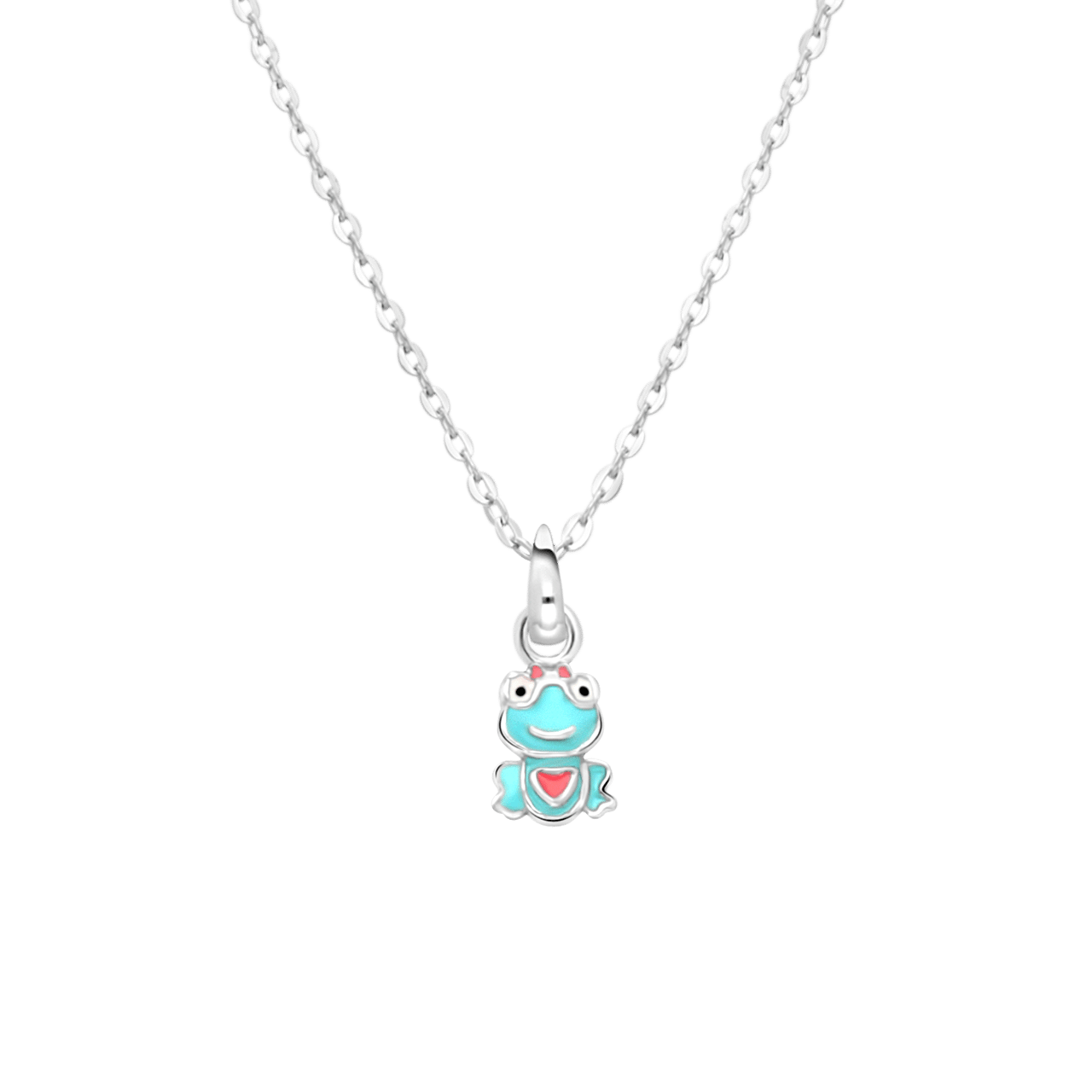Halskette, 925 Silber, mit Anhänger, Emaille, Frosch