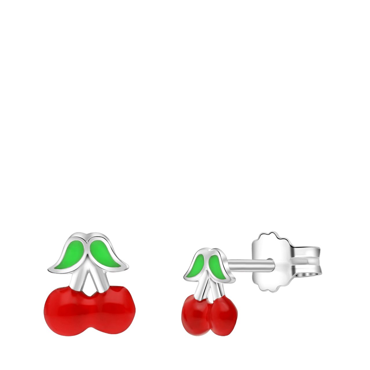 Zilveren oorknop enamel kers