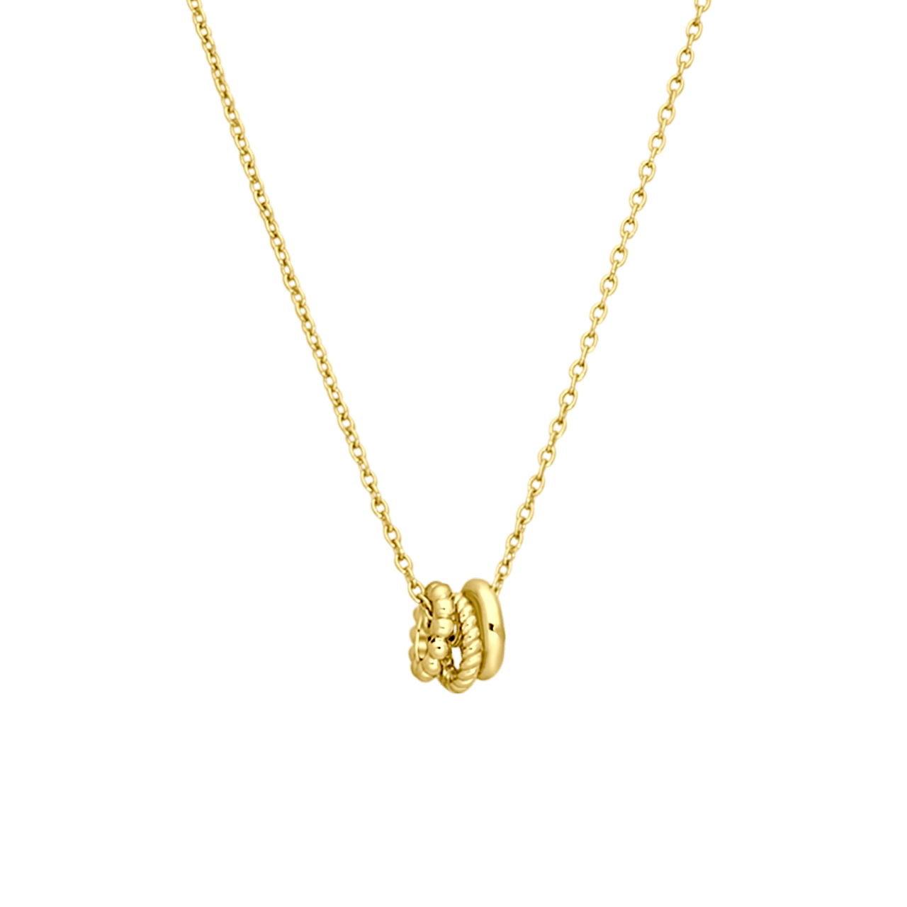 Zilveren goldplated ketting hanger 3ring twisted