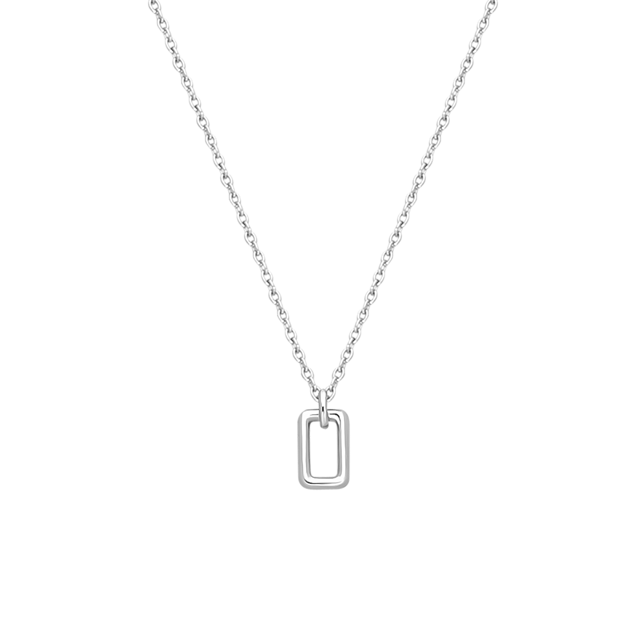 Zilveren ketting met hanger rechthoek