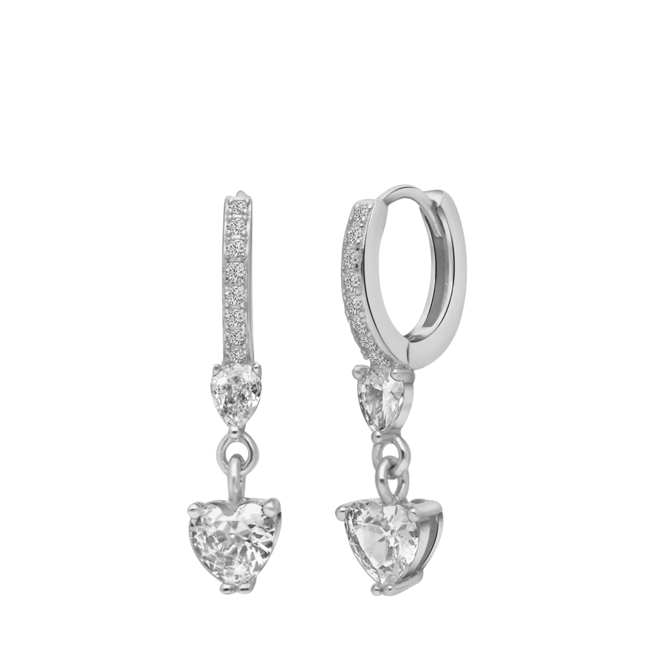 Ohrringe, 925 Silber, mit Anhänger, Herz, Zirkonia