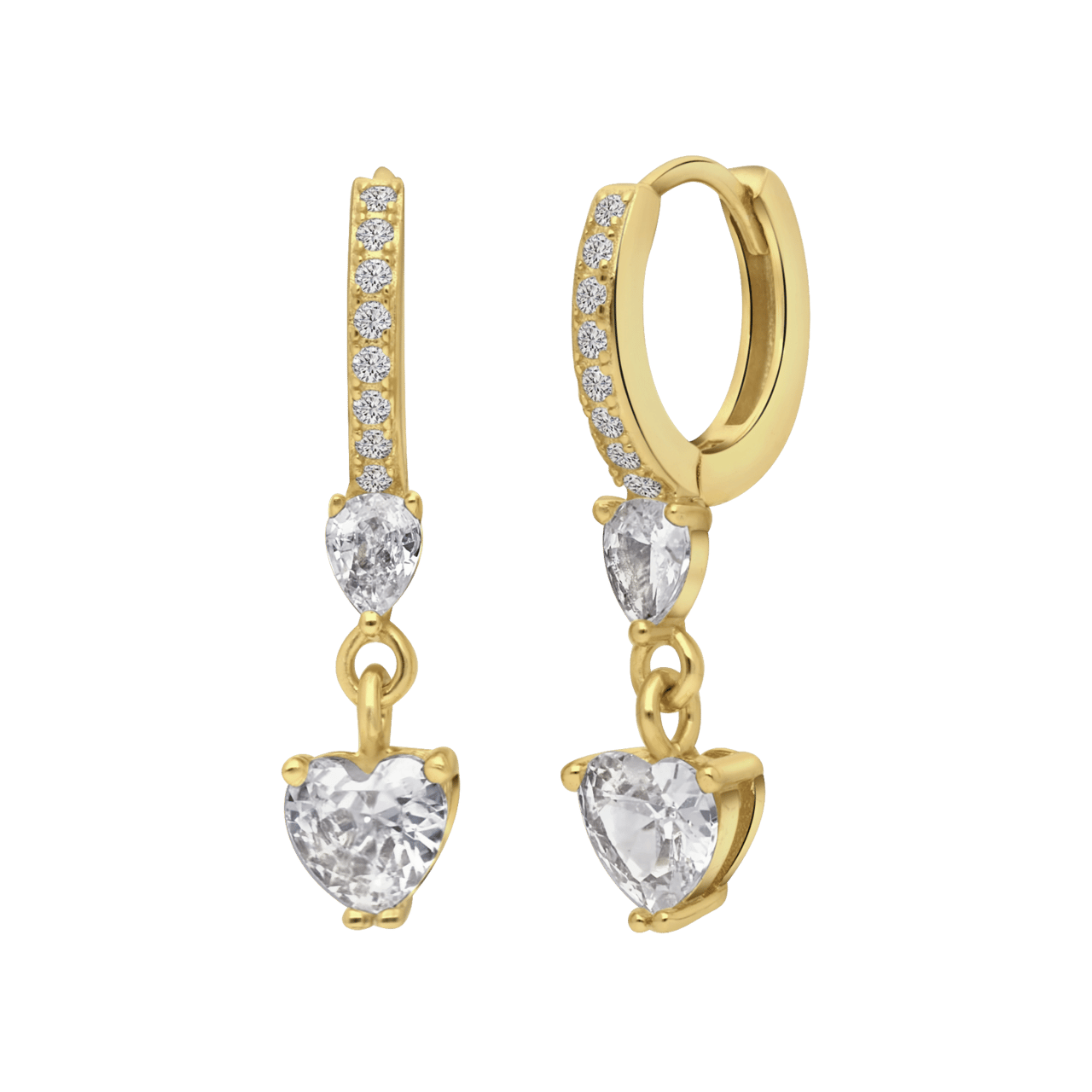 Zilveren goldplated oorringen met hanger hart met zirkonia voor dames