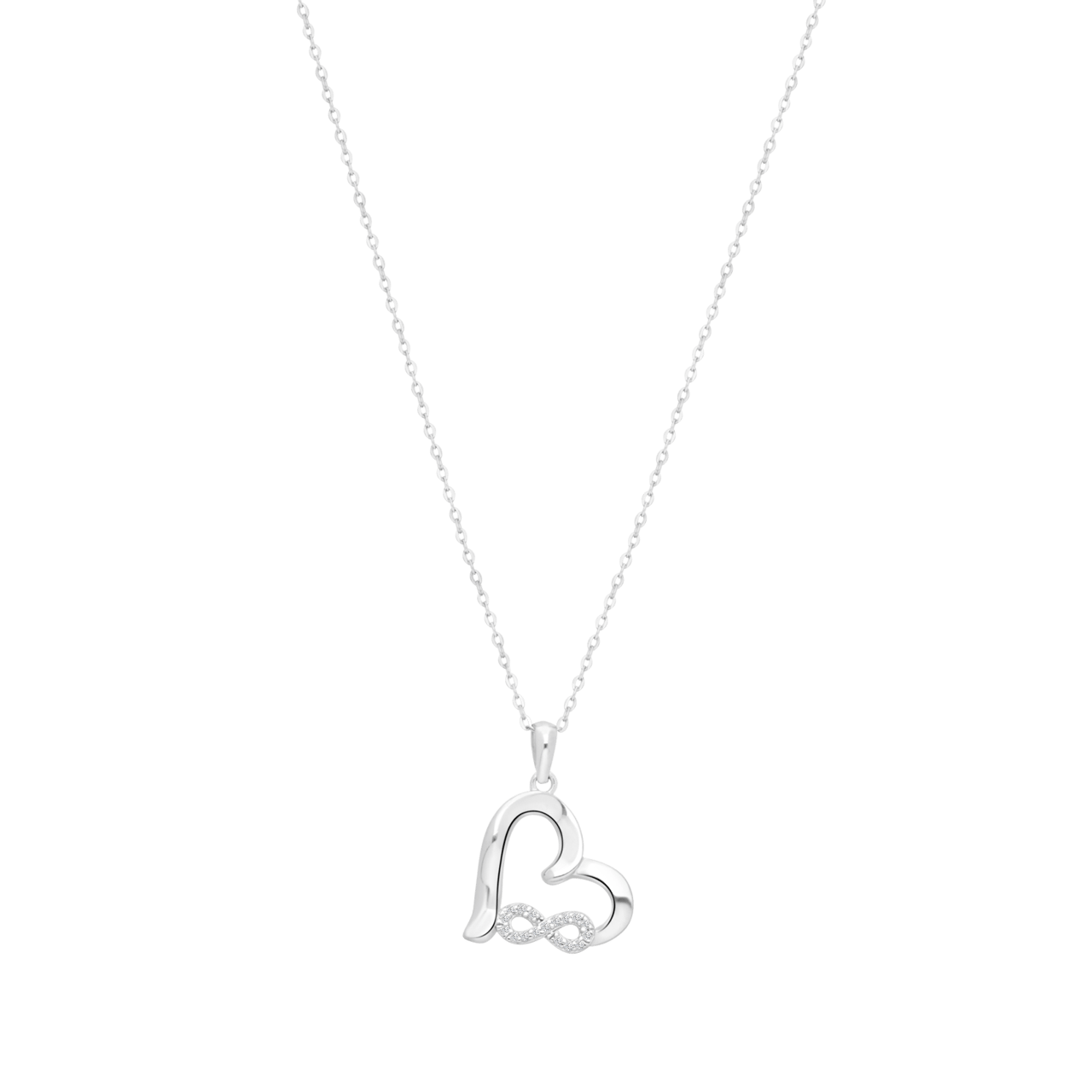 Zilveren ketting hanger hart en infinity zirkonia voor dames