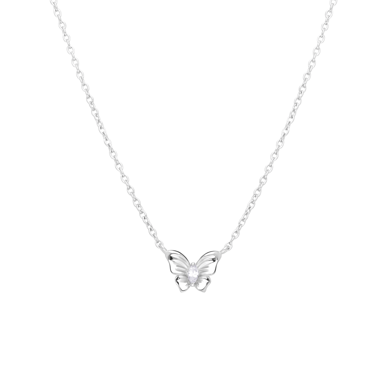 Halskette, 925 Silber, mit Anhänger, Schmetterling, Zirkonia