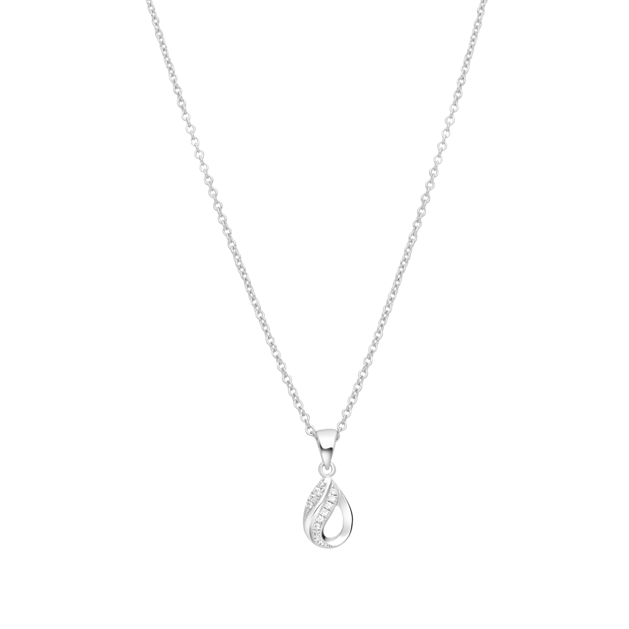 Zilveren ketting met hanger druppel zirkonia