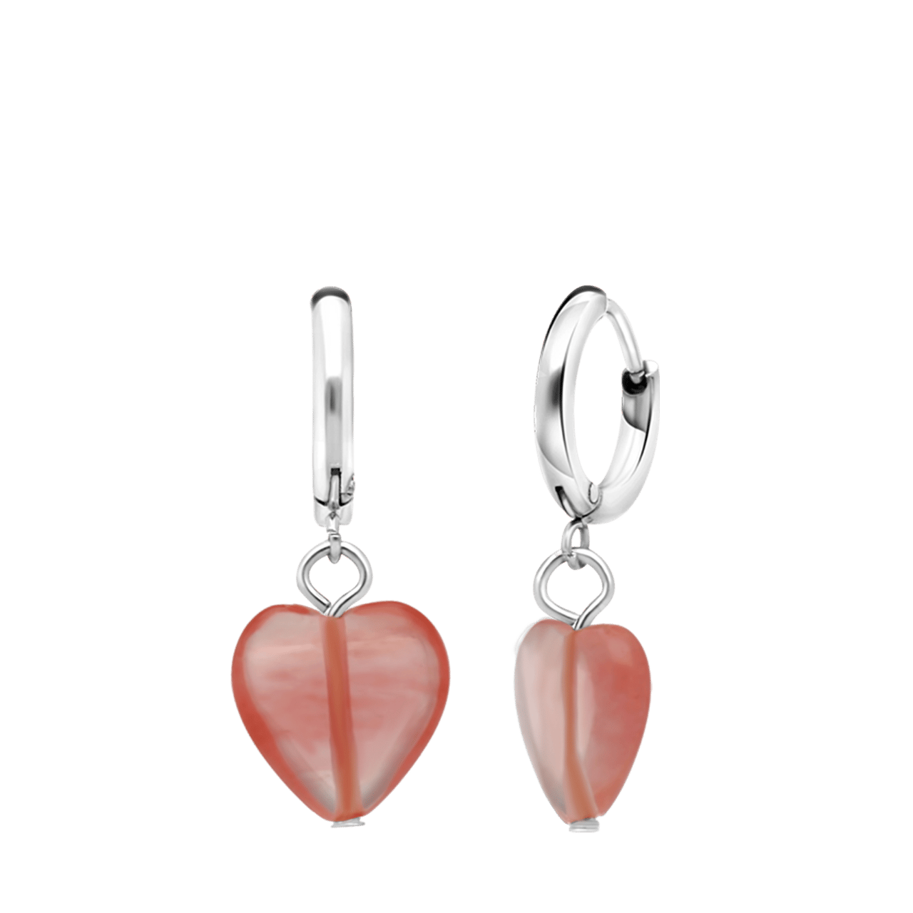 Stainless steel oorbellen met hart rhodoniet