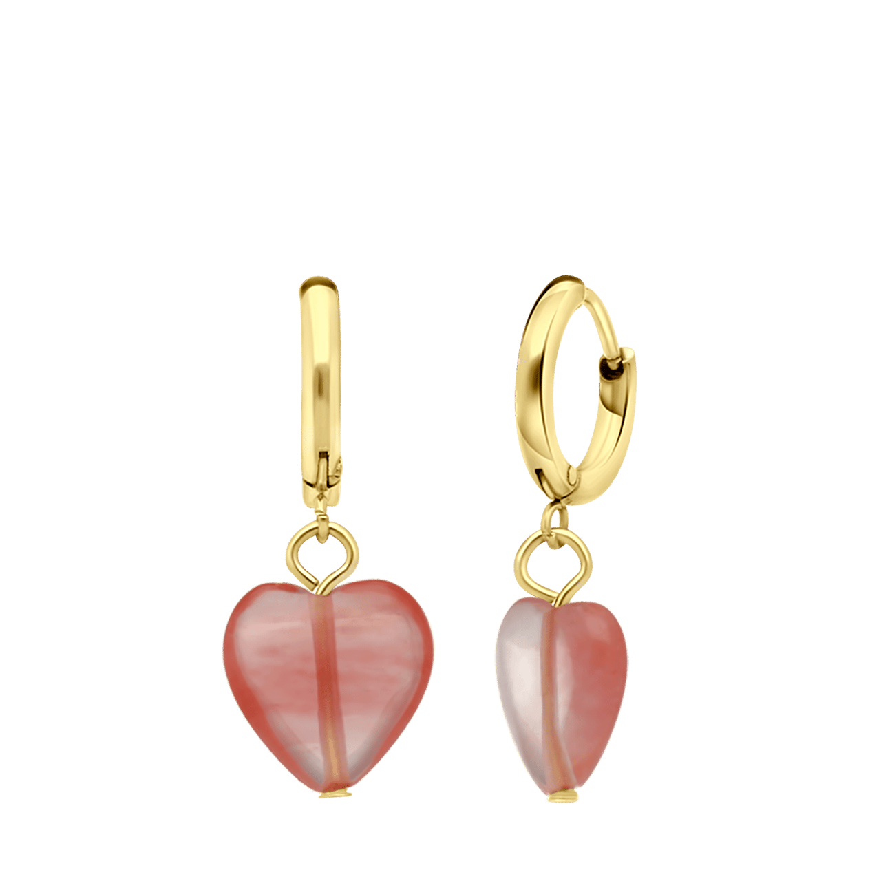 LuLu Jewels stainless steel goldplated oorringen met hart rhodoniet voor dames