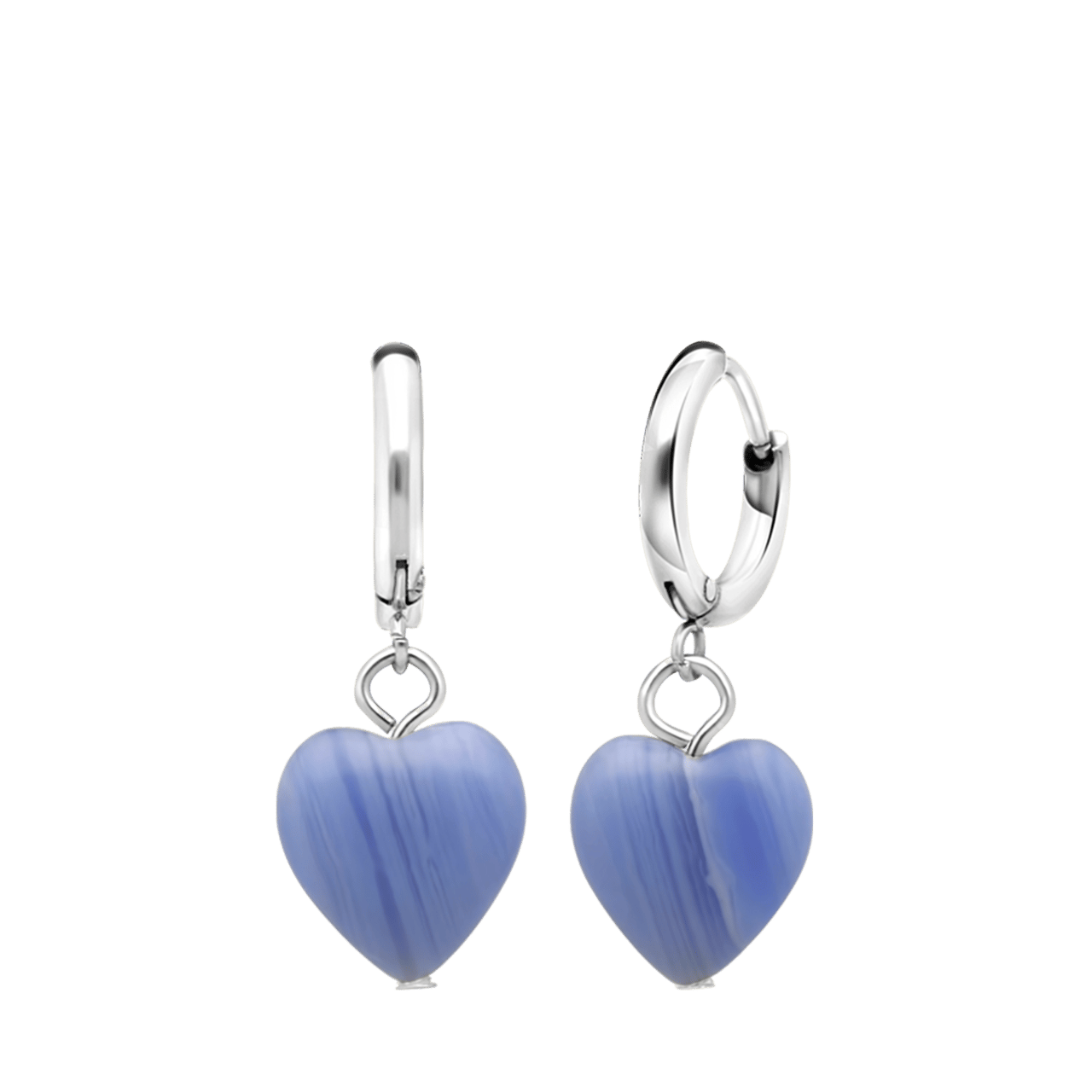 Stalen oorbellen met hart blauwe agaat