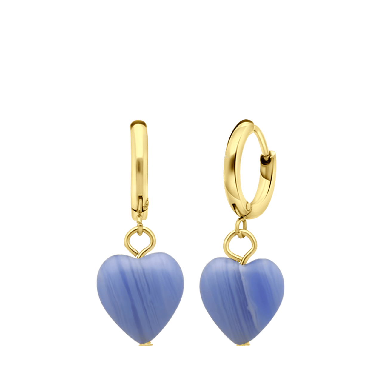 Stainless steel goldplated oorringen met hanger hart met blauwe agaat voor dames