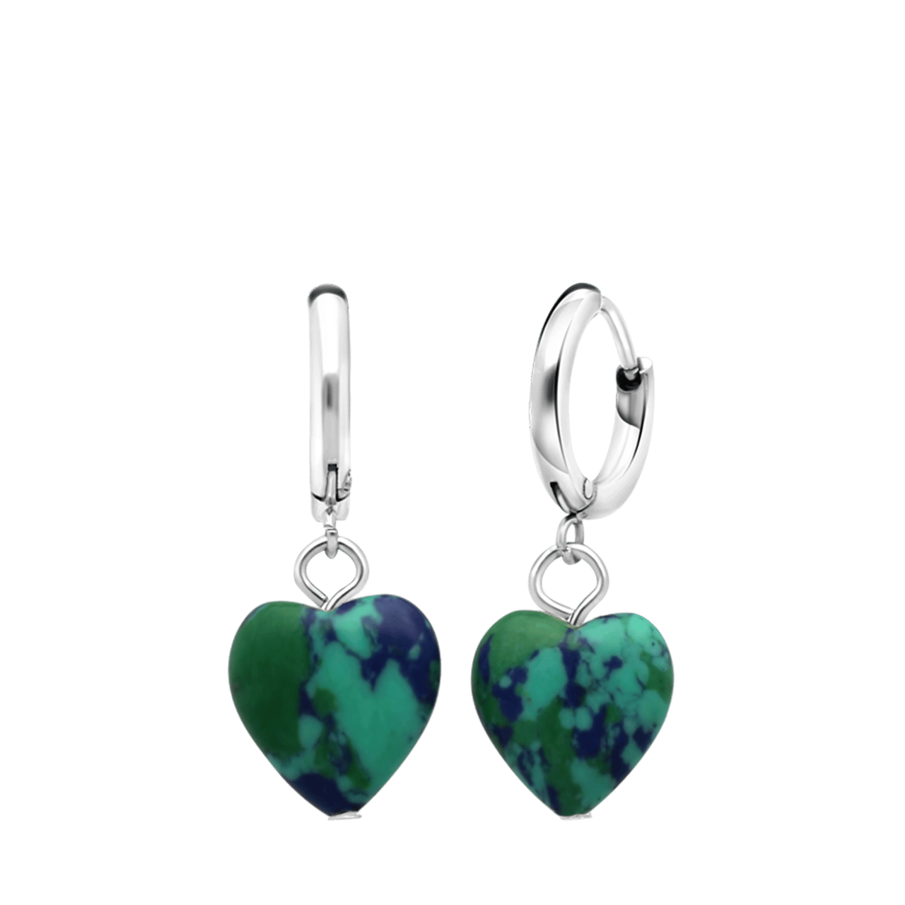 Stainless steel oorbellen met hart malachiet