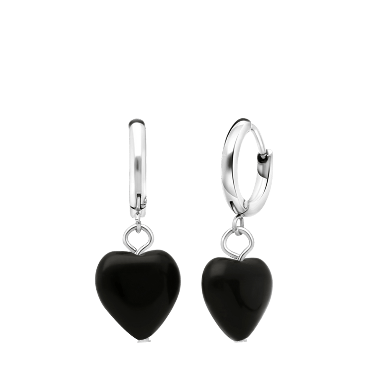 LuLu Jewels stalen oorringen met hart zwarte obsidiaan voor dames