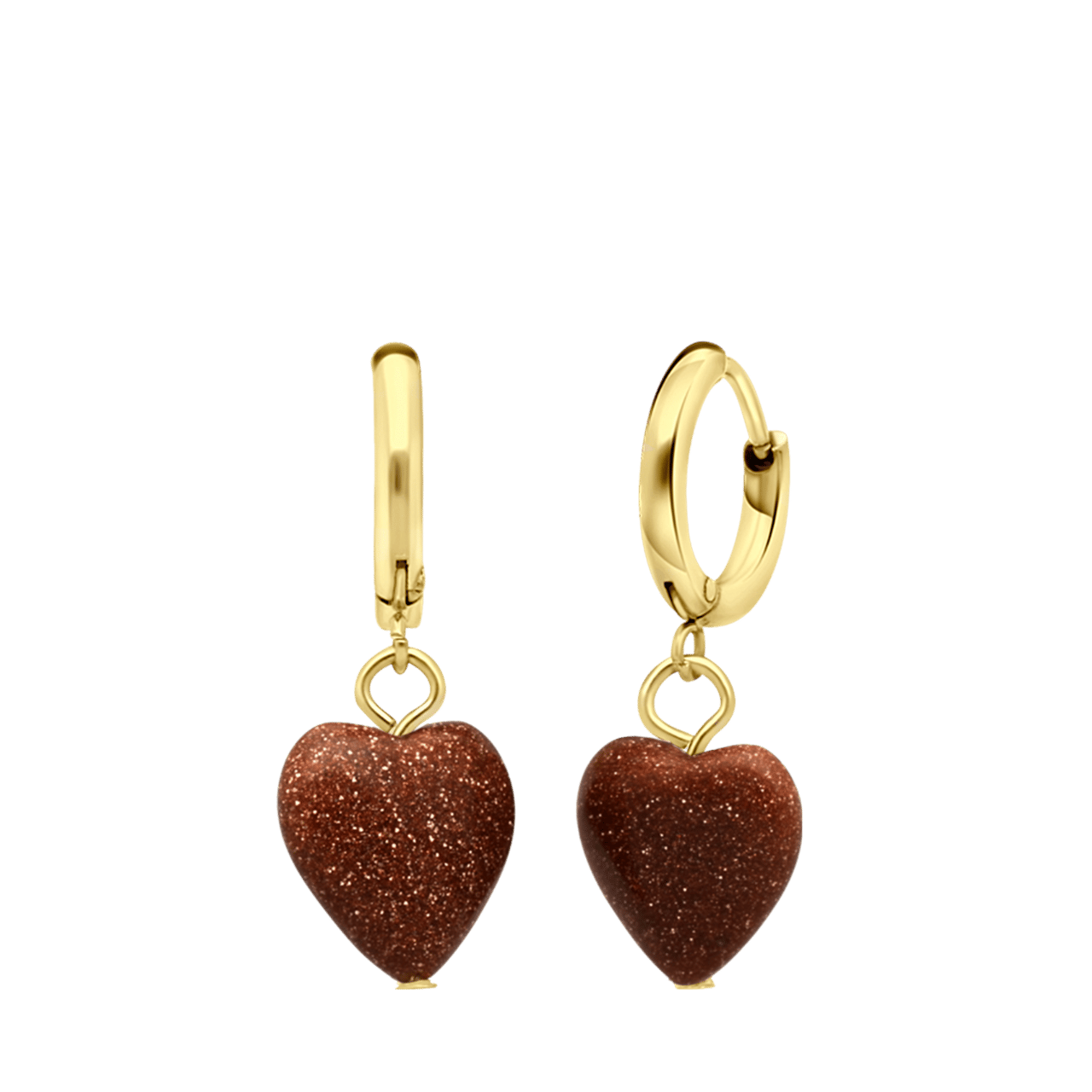 Stainless steel goldplated oorbellen met hart zonnesteen